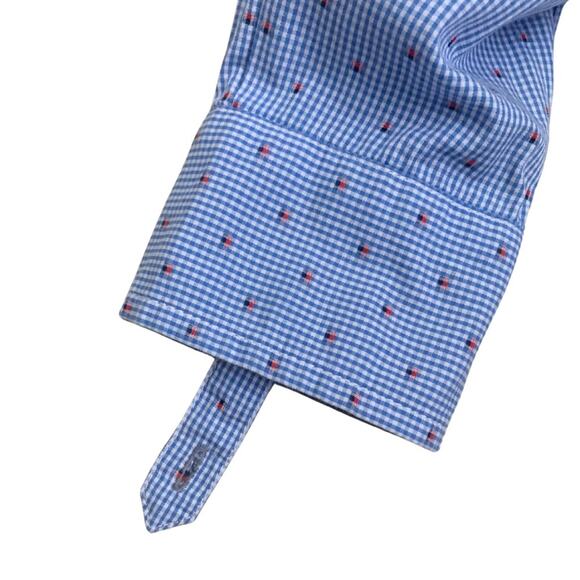 Tommy Hilfiger Blue Red Gingham Print Long Sleeve 3/4 Button Down Shirt Small - Picture 6 of 13